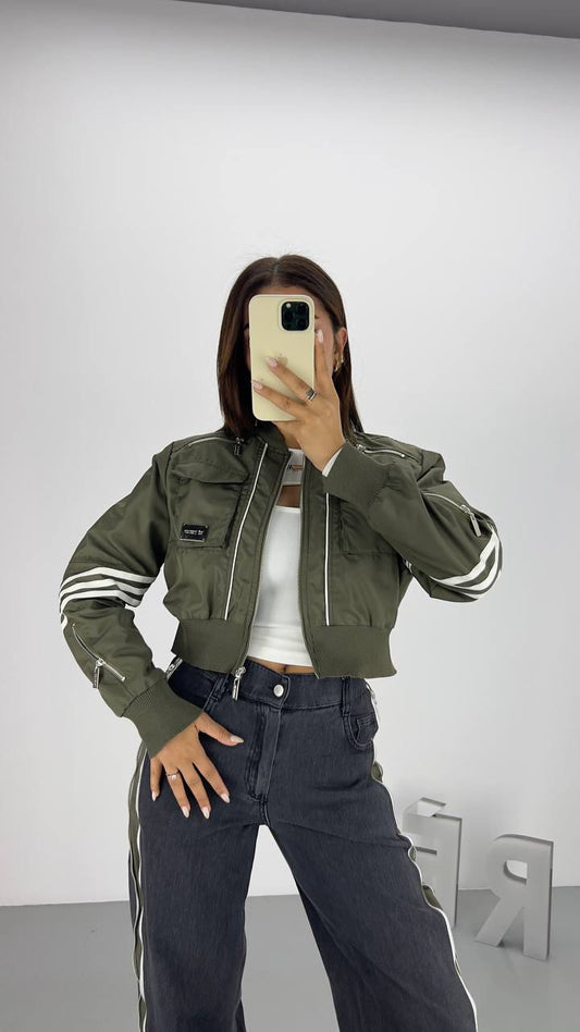 BIKER JACKET WITH ZIPPER IN OLIVE