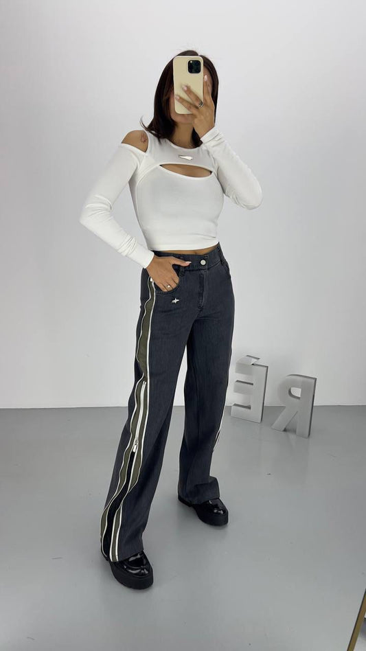 SIDE ZIPPER DENIM PANTS