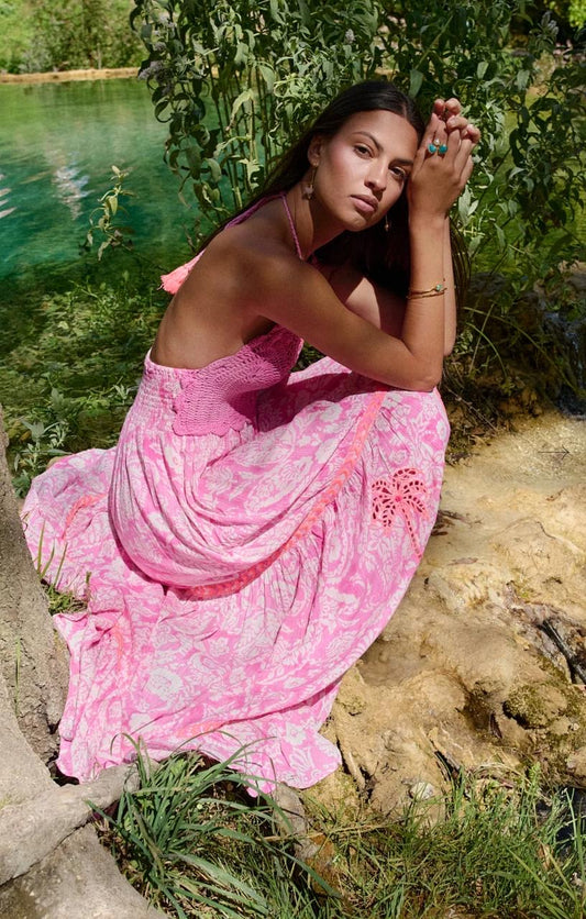Crochet Maxi Dress In Pink