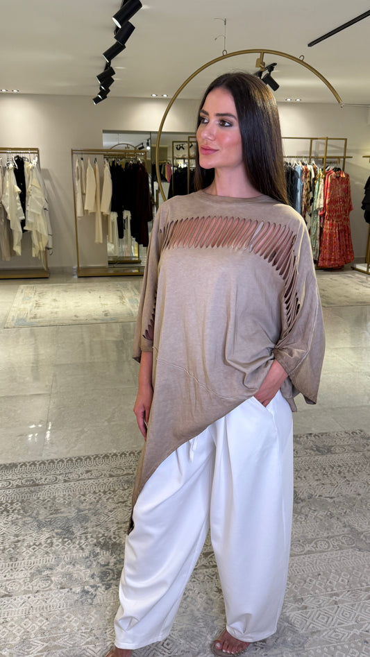 Ripped Asymmetric Top In Beige