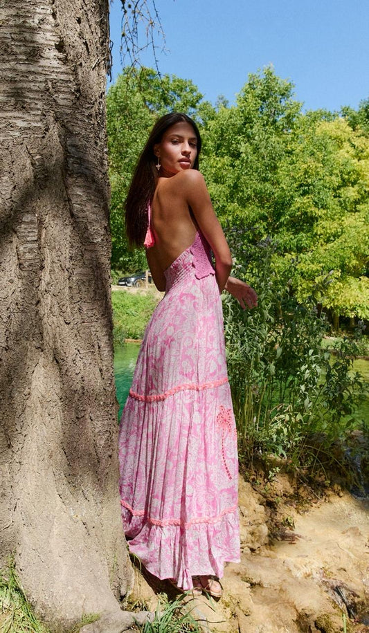 Crochet Maxi Dress In Pink