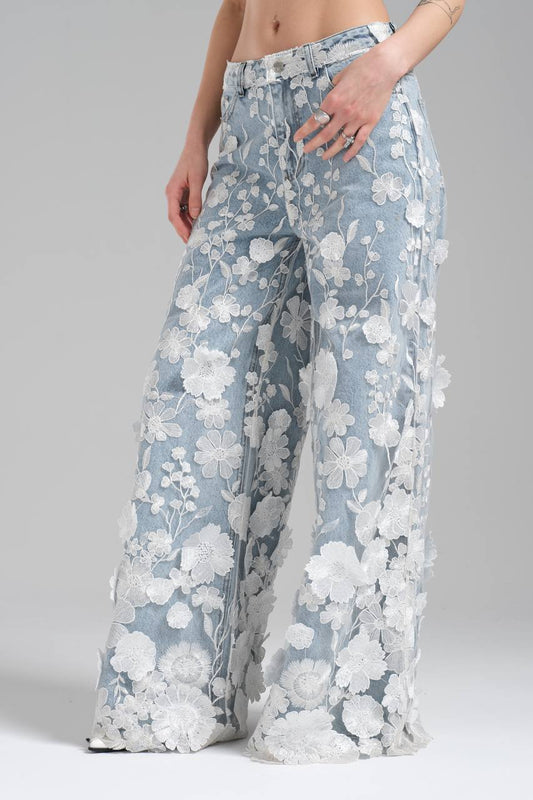 Bloom irregular denim pants