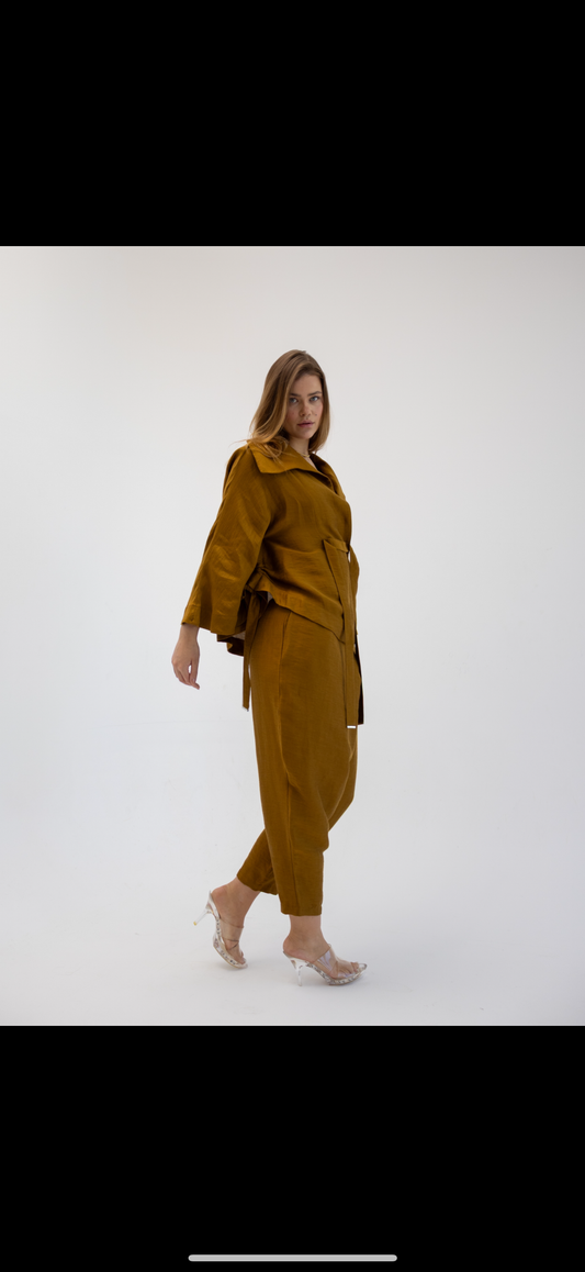 Drawstring Soft linen Set in Brown