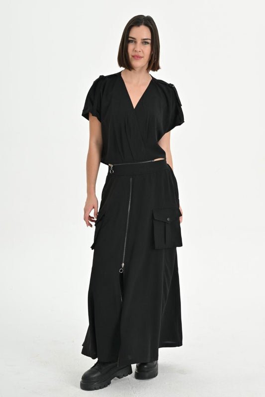 Cargo Zipper Dress in Black