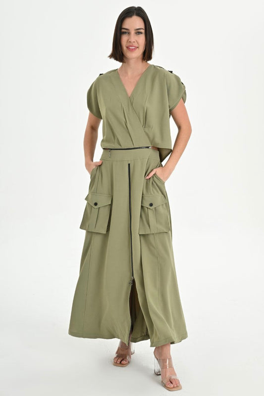 Cargo Zipper Dress in Olive