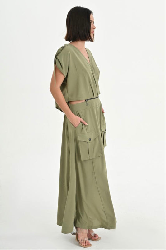 Cargo Zipper Dress in Olive