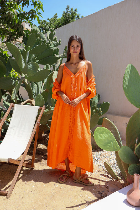Boho Breeze kimono and Dress Set in Orange
