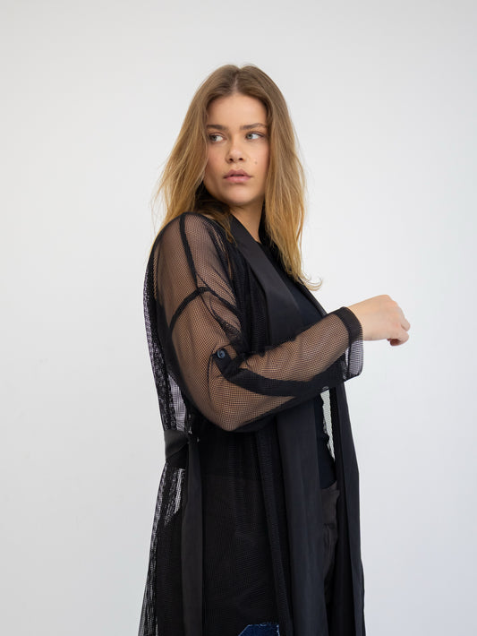 Net Black Cardigan In Denim Patches