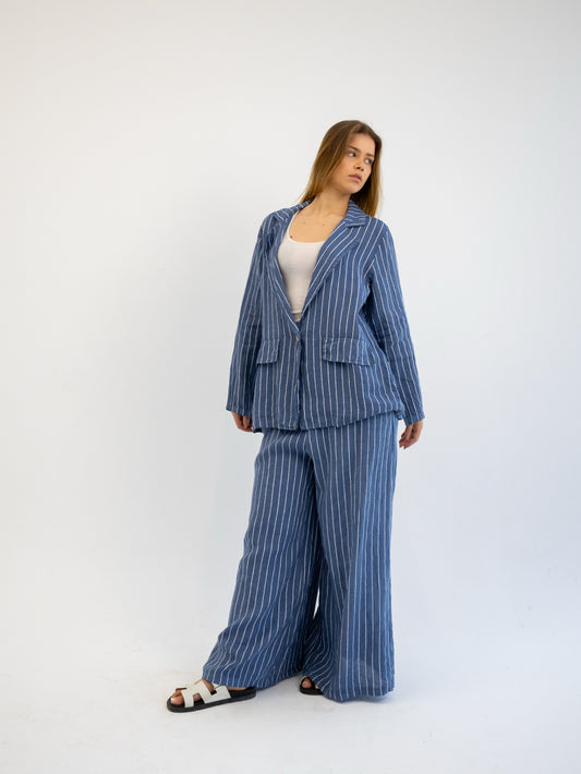 Striped Linen Set In Blue