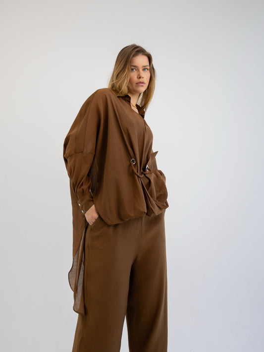 Hi-Low Flare Top In Brown