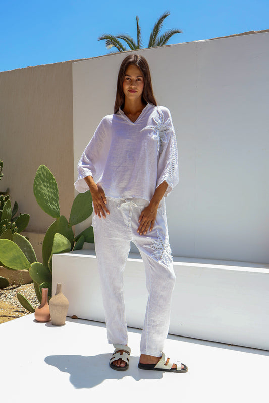 Star linen set in white