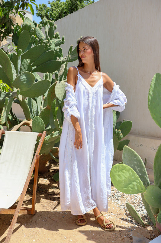 Boho Breeze kimono and Dress Set in white