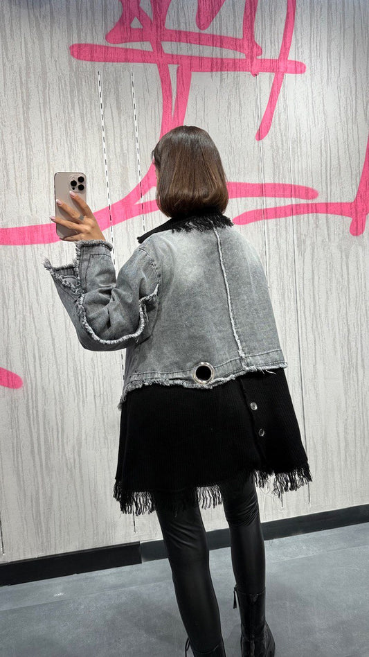 Knitted In Denim Oversized Jacket