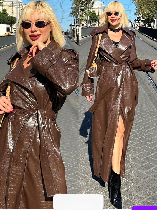 Belted Leather Jacket In Burgundy