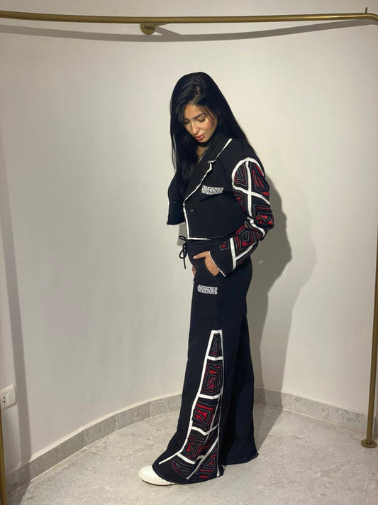 EMBROIDERED CROPPED BLAZER IN WIDE LEG SET