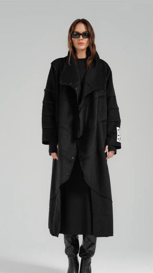 Long Wrap Coat In Black
