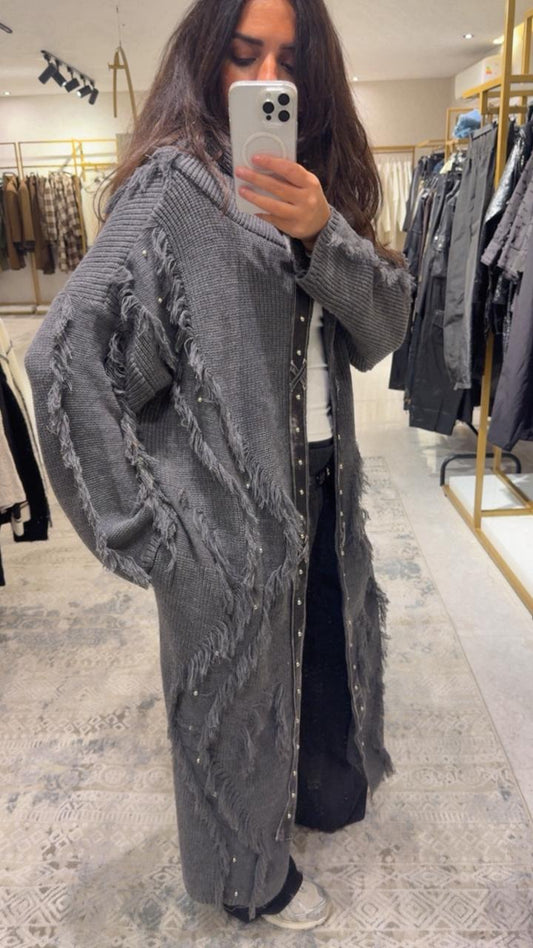 Leather Trimmed Fringes Cardigan