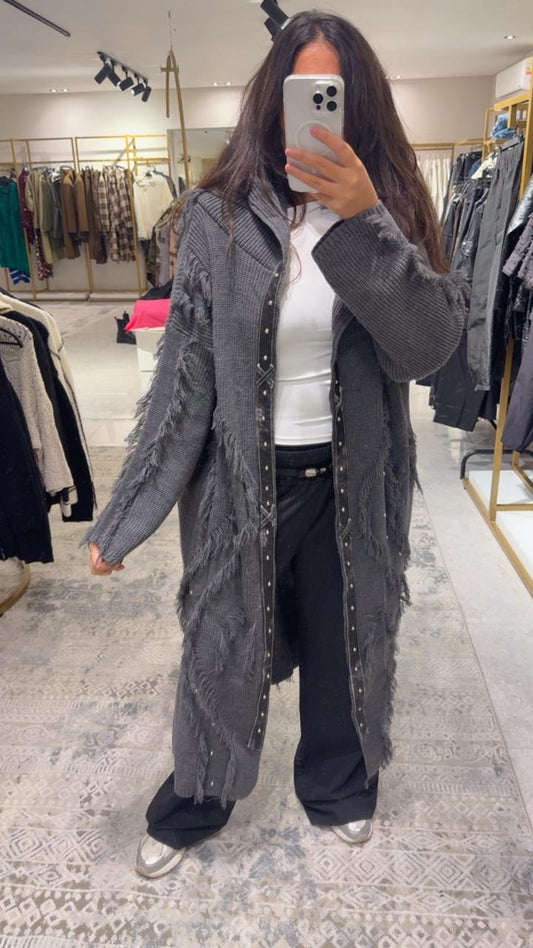 Leather Trimmed Fringes Cardigan