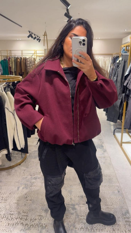 Bomber Zipper Jacket in Burgundy