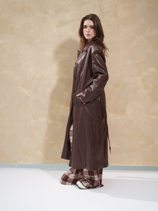 Long Gloss Leather Coat