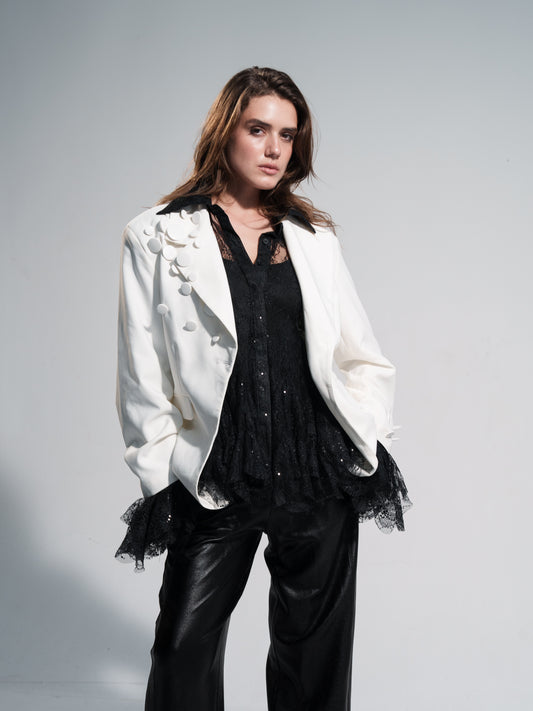 Button Blazer In White