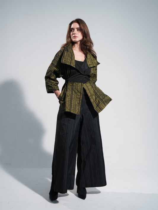 Wide Leg Stripped Pants In Black