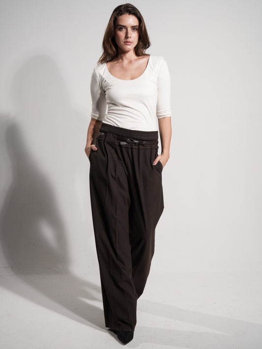 Wide-Leg Formal Belted Pants