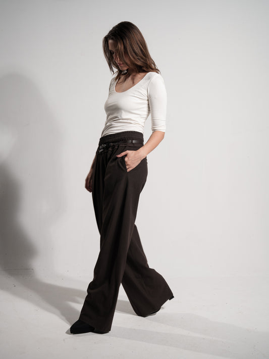 Wide-Leg Formal Belted Pants