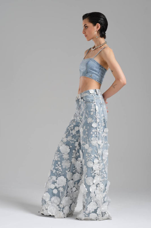 Bloom irregular denim pants