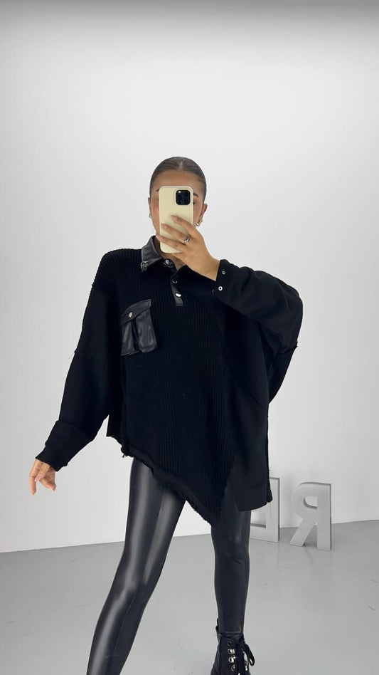 OVERSIZE WAVES SWEATER IN BLACK