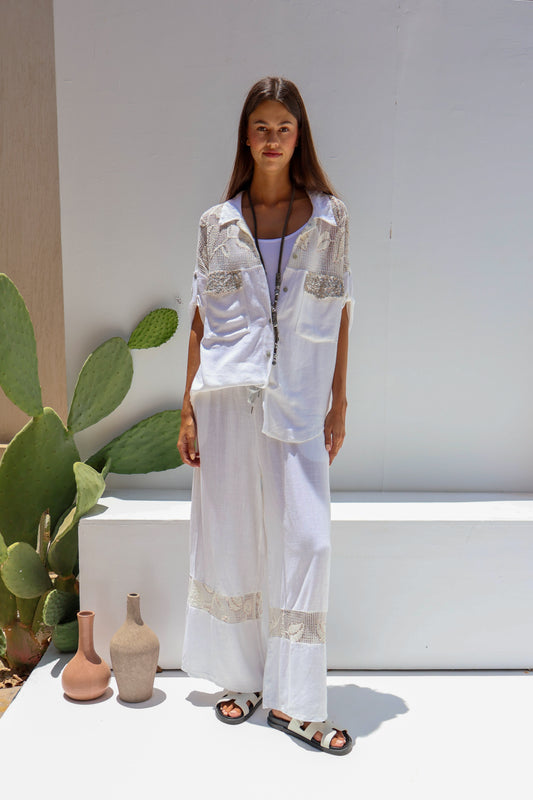 Embroidery soft two pieces set in white