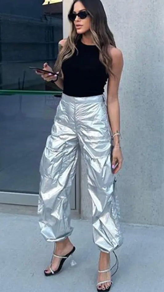 Shiny Light Pants In Silver