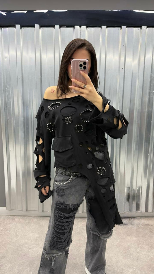 Cut Out Top Black