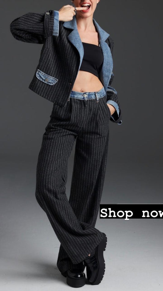 Denim In Stripped Set