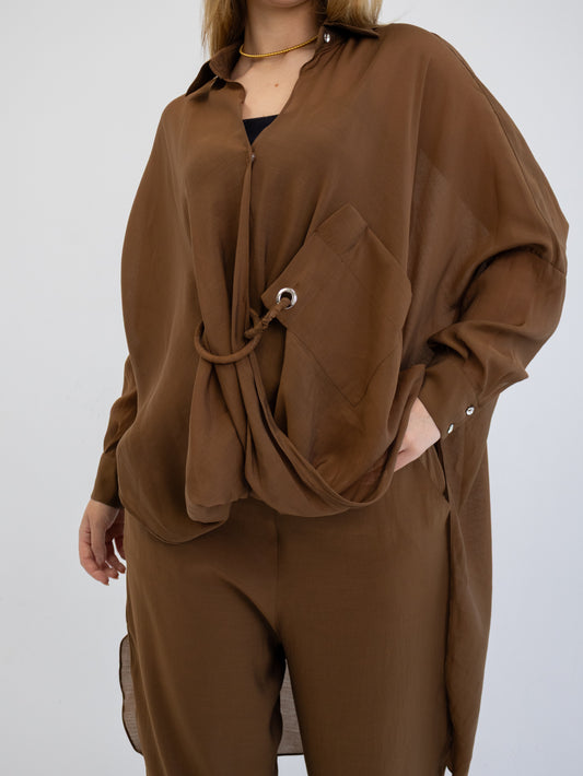 Hi-Low Flare Top In Brown