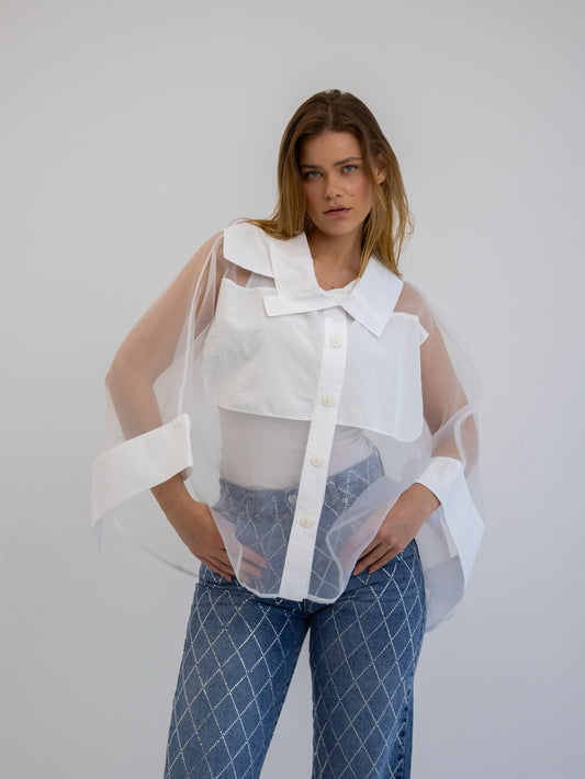 Organza Overlay Top In White