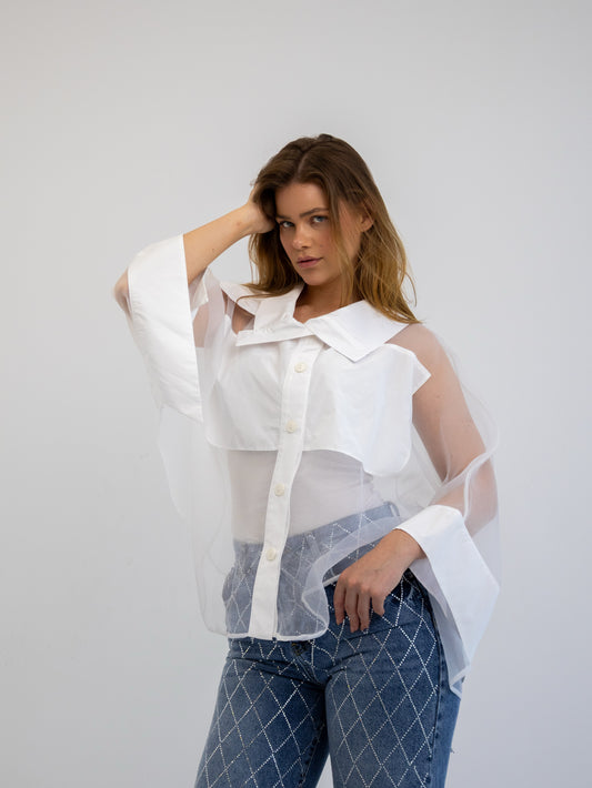 Organza Overlay Top In White
