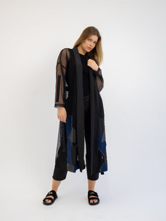 Net Black Cardigan In Denim Patches