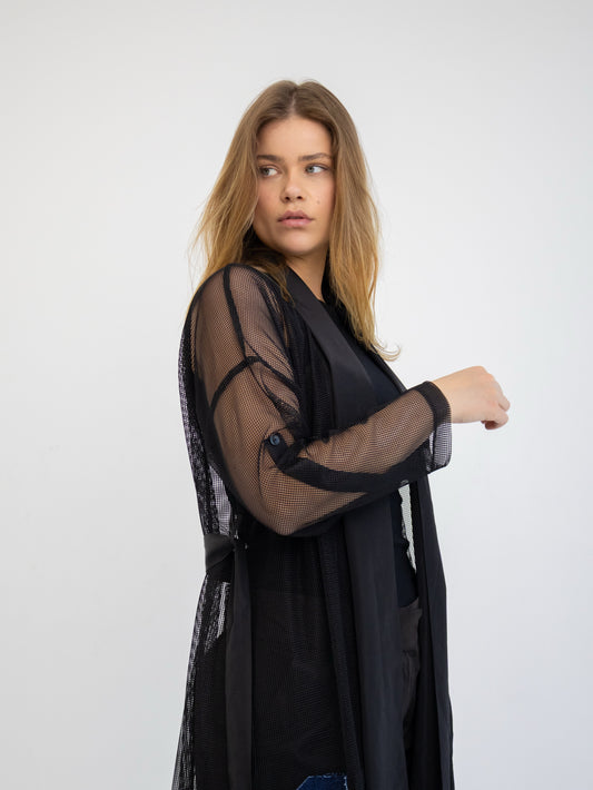 Net Black Cardigan In Denim Patches