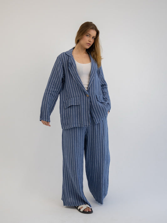 Striped Linen Set In Blue