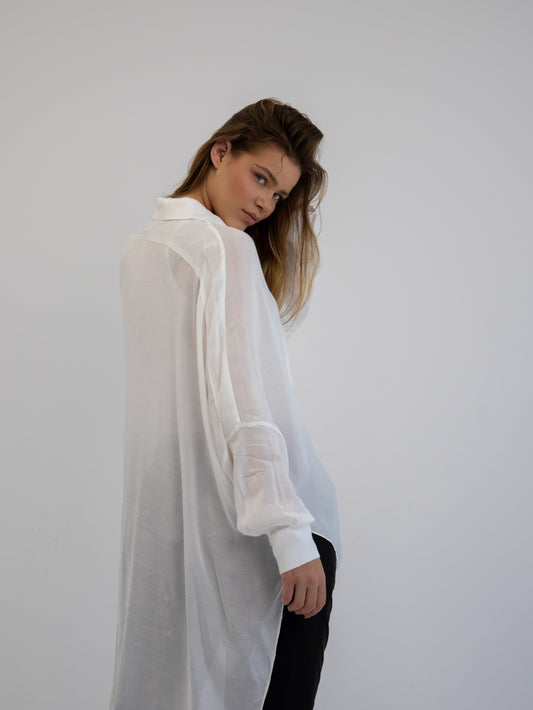 Hi Low Flare Top In White