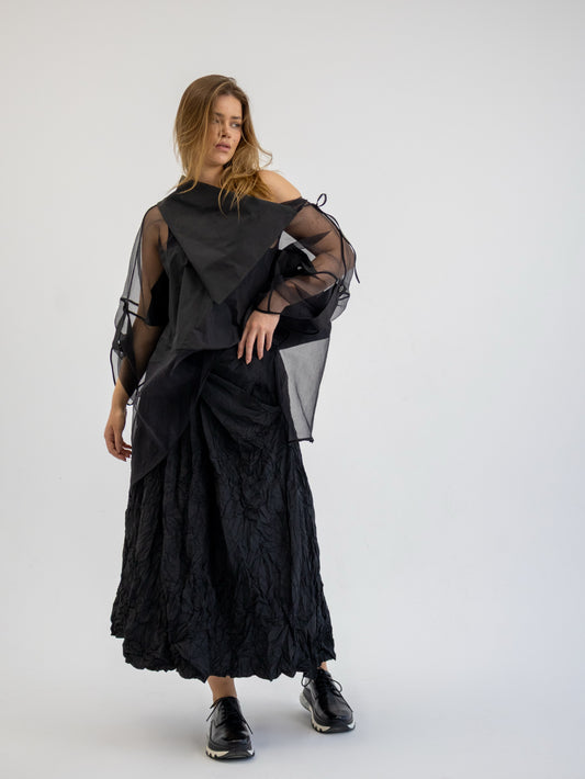Crinkle Maxi Skirt In Black