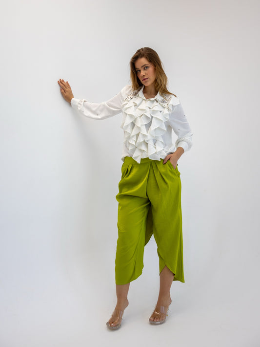 Ruffled Pearl Shirt In White