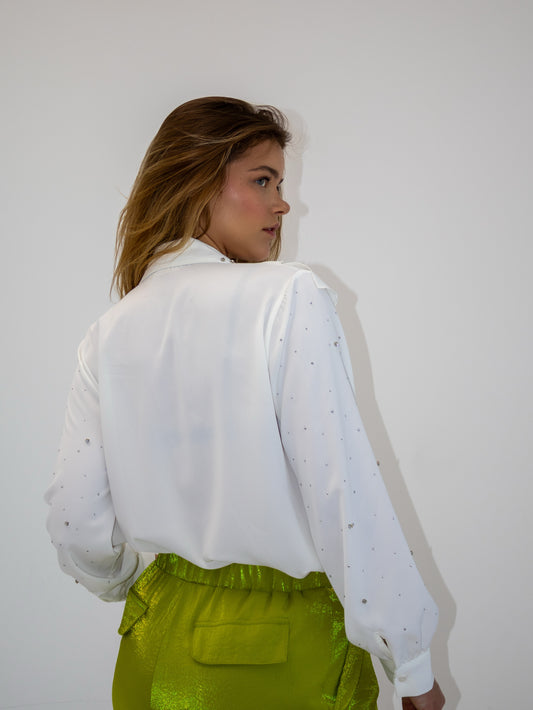 Ruffled Pearl Shirt In White