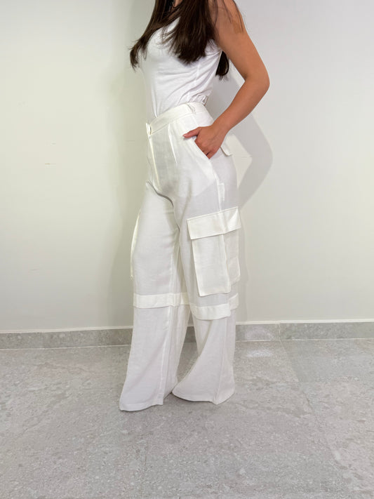 Cargo Wide Leg Pants In White