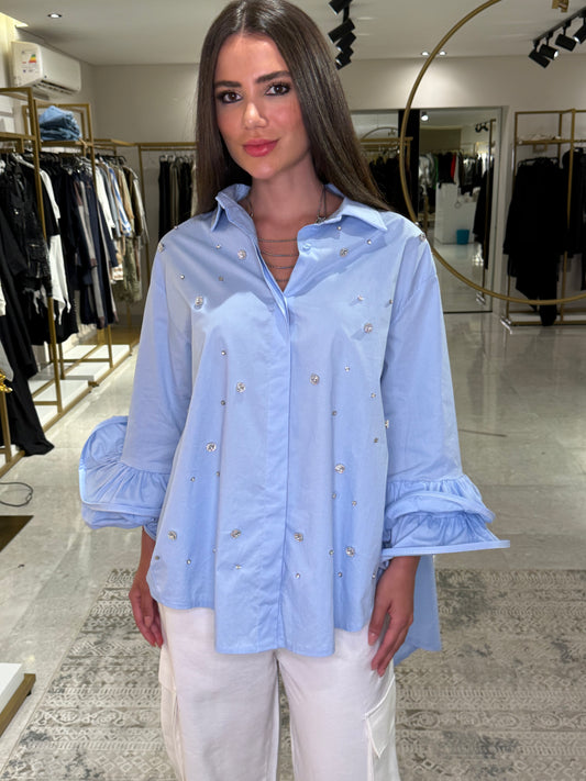 Ruffles Studded Shirt In Light Blue