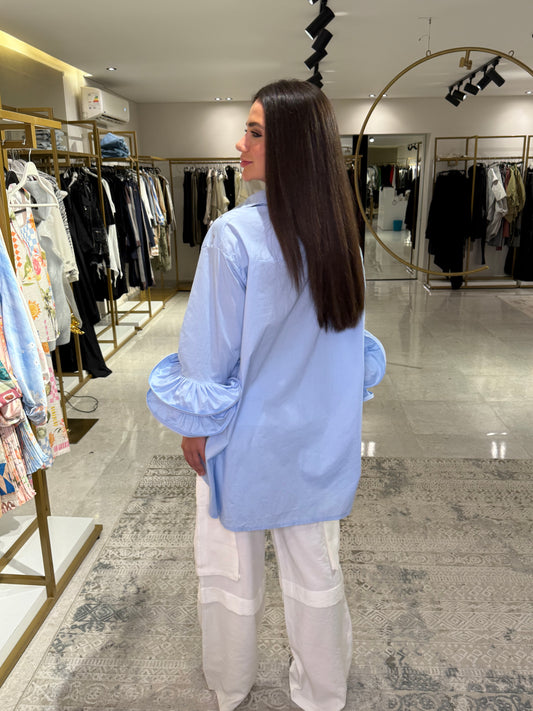 Ruffles Studded Shirt In Light Blue
