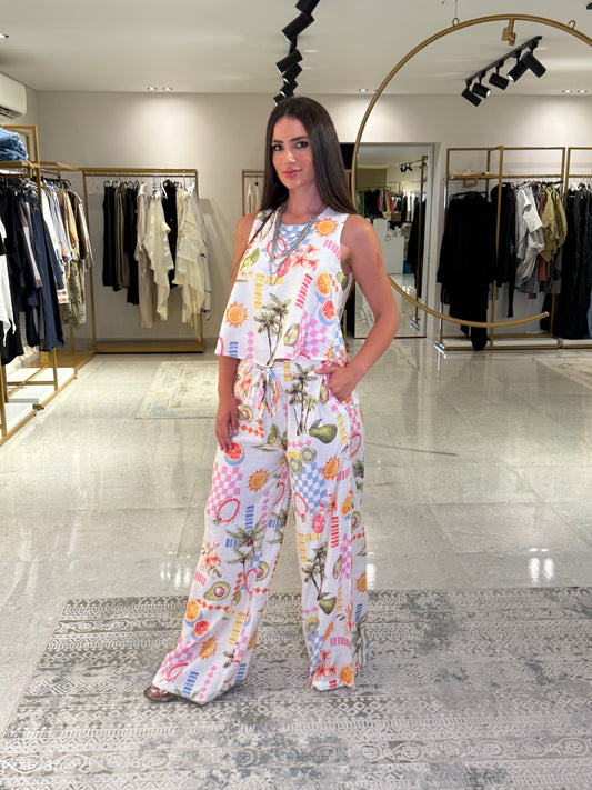 White Tropical Sleeveless Set