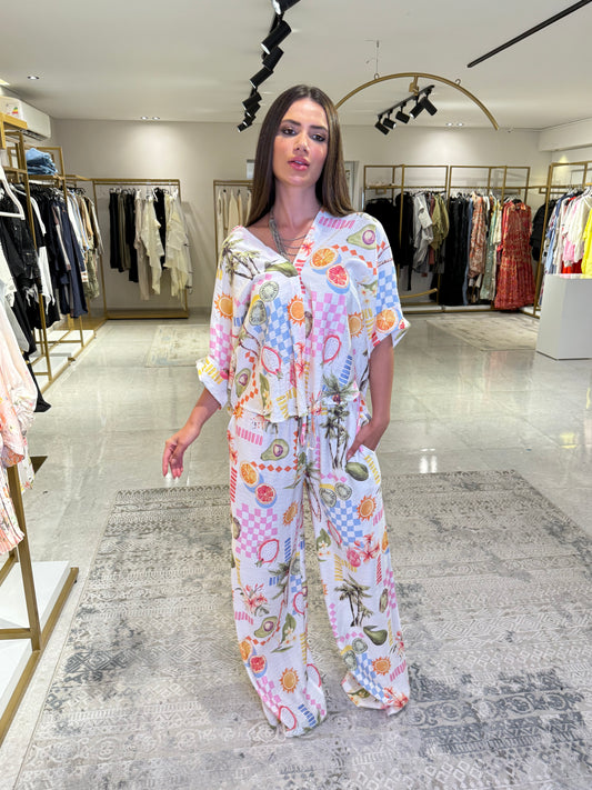 White Tropical Oversized Set