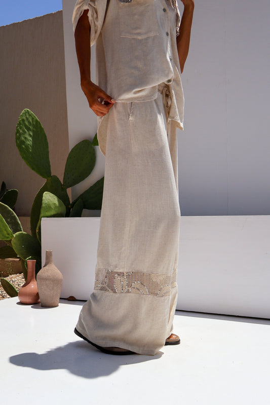 Embroidery soft two pieces set in beige
